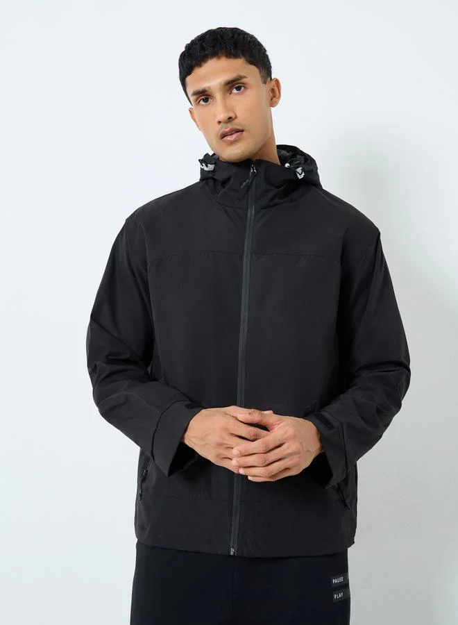 Styli Styli Men Black Solid Oversized Hooded Jacket
