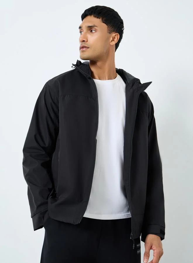 Styli Styli Men Black Solid Oversized Hooded Jacket