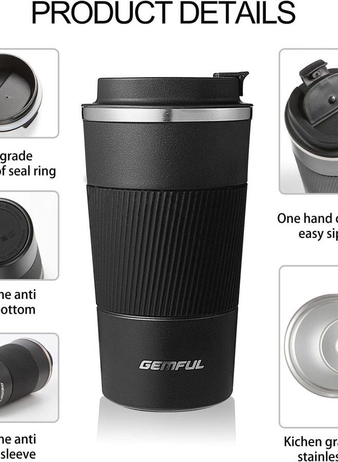 GEMFUL Travel Coffee Mug Stainless Steel Vacuum Ice and Hot Drinks Insulated Tumbler for Home Office Outdoor Works, 510ml, Black - Image 4