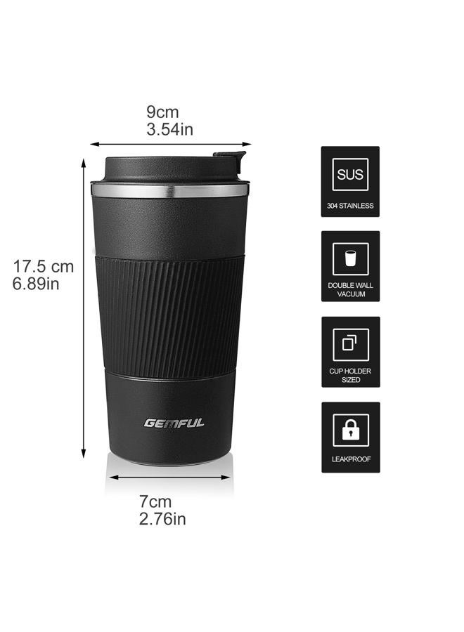 GEMFUL Travel Coffee Mug Stainless Steel Vacuum Ice and Hot Drinks Insulated Tumbler for Home Office Outdoor Works, 510ml, Black - Image 2