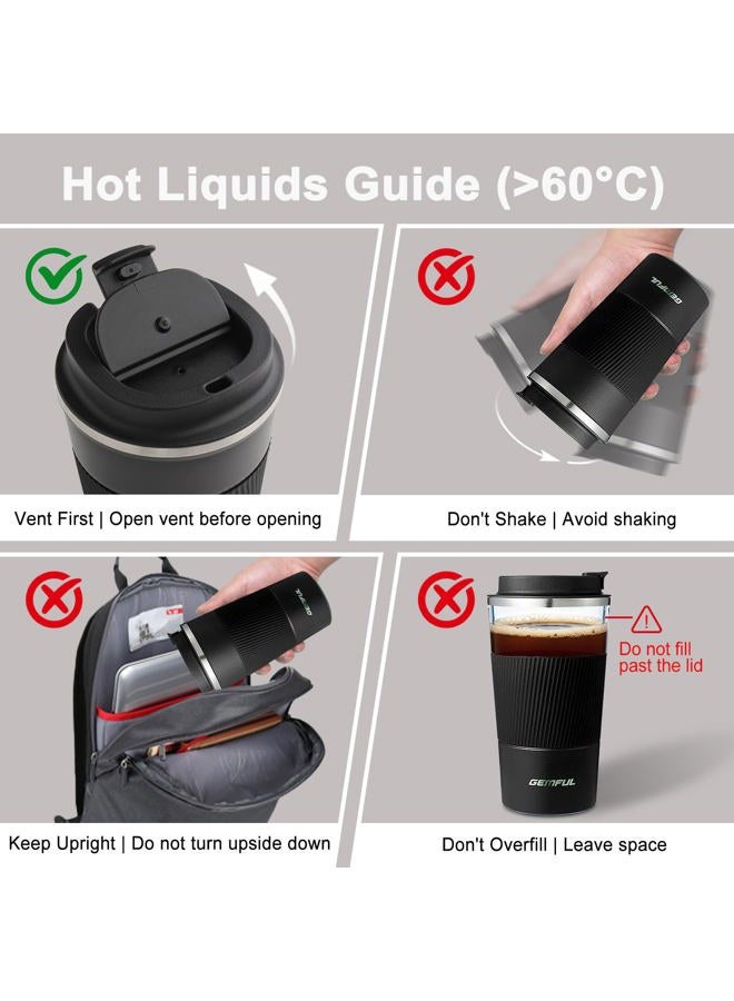 GEMFUL Travel Coffee Mug Stainless Steel Vacuum Ice and Hot Drinks Insulated Tumbler for Home Office Outdoor Works, 510ml, Black - Image 3
