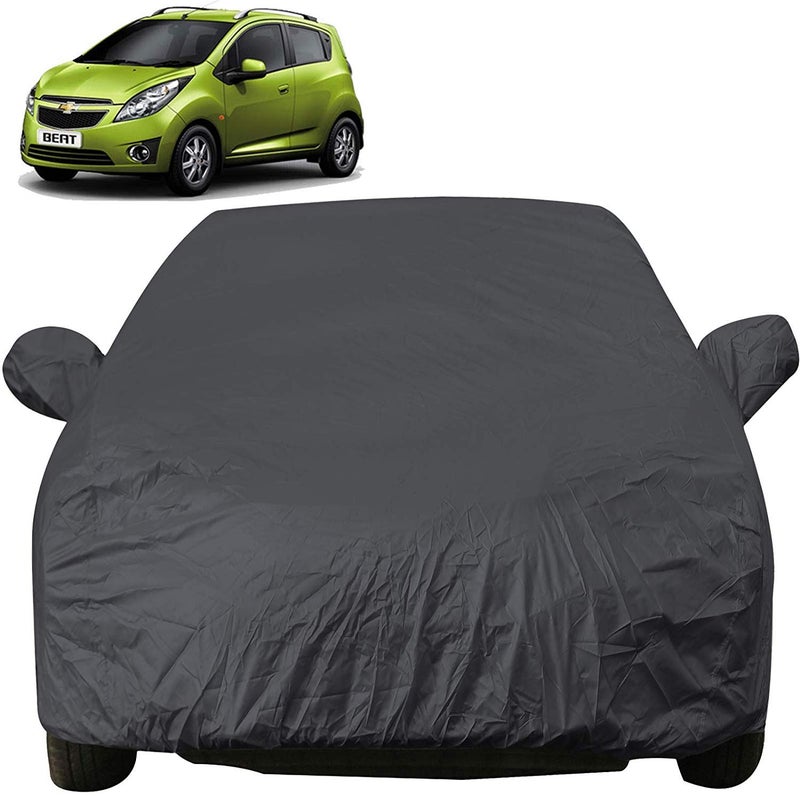 Autofact Beat Dustproof Car Cover with Mirror Pockets, Grey Color, Taffeta Polyster,Triple Stitched, Compatible with Chevrolet Beat Car Cover (2008 to 2017), Beat Car Accessories - Image 1