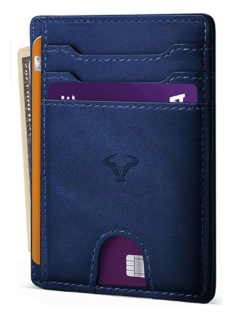 CONTACTS - Genuine Leather Slim Wallet RFID Blocking Skinny Minimal Thin Front Pocket Wallet Sleeve Card Holder for Men 7 Card Slots 1 ID Window - Image 1