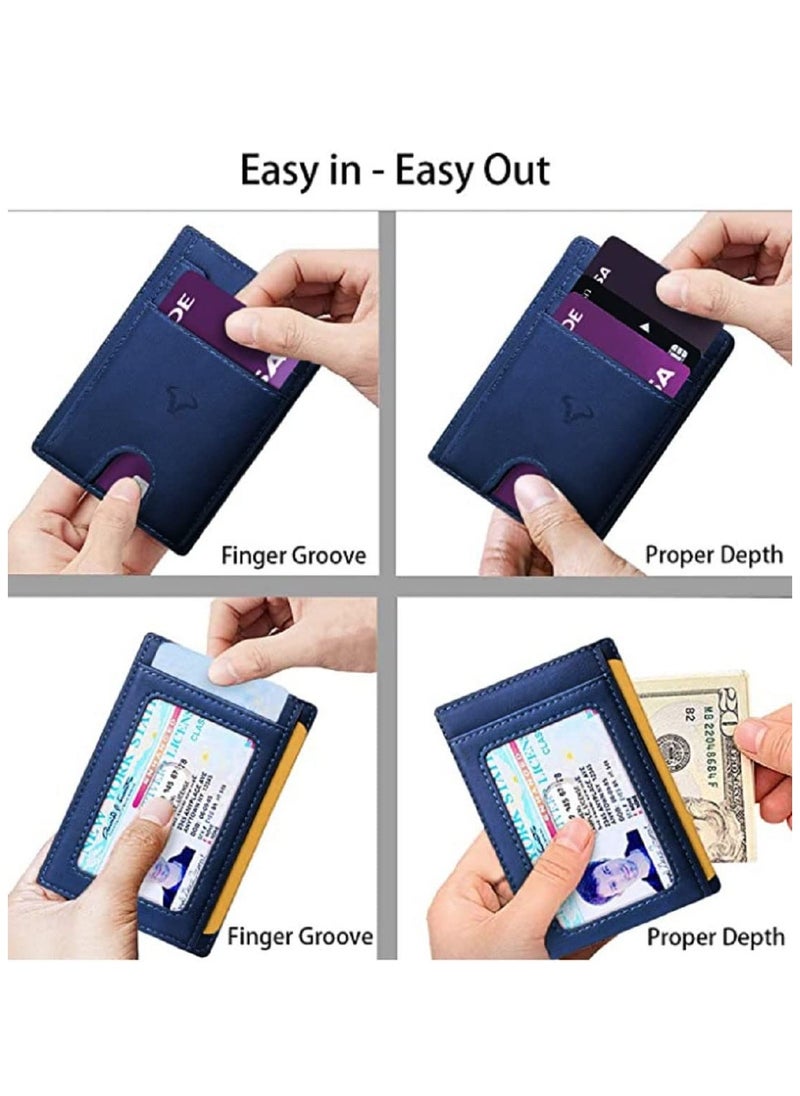 CONTACTS - Genuine Leather Slim Wallet RFID Blocking Skinny Minimal Thin Front Pocket Wallet Sleeve Card Holder for Men 7 Card Slots 1 ID Window - Image 1