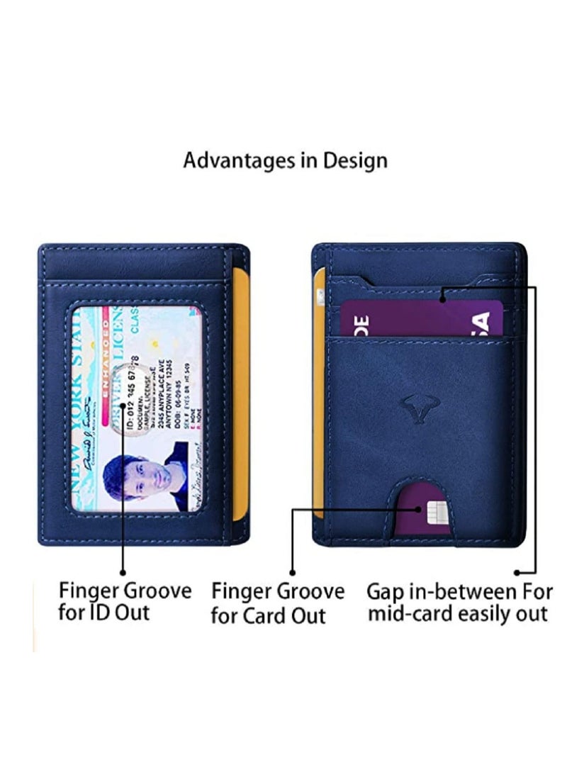 CONTACTS - Genuine Leather Slim Wallet RFID Blocking Skinny Minimal Thin Front Pocket Wallet Sleeve Card Holder for Men 7 Card Slots 1 ID Window - Image 1