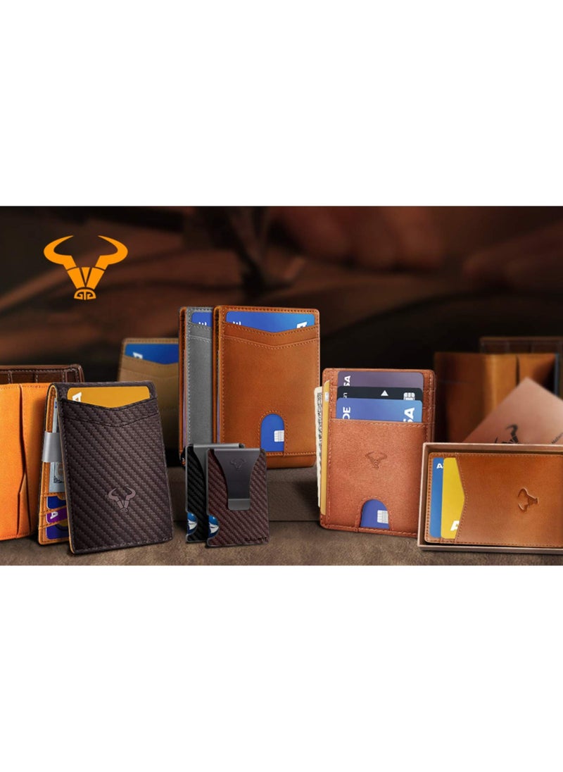 CONTACTS - Genuine Leather Slim Wallet RFID Blocking Skinny Minimal Thin Front Pocket Wallet Sleeve Card Holder for Men 7 Card Slots 1 ID Window - Image 1
