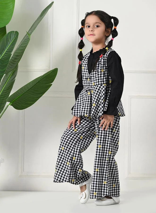 BELLA MODA Bella Moda Checked Print Long Sleeve Top and Pants Set