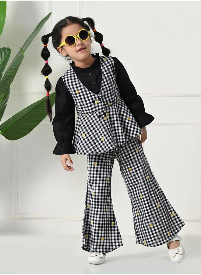 BELLA MODA Bella Moda Checked Print Long Sleeve Top and Pants Set