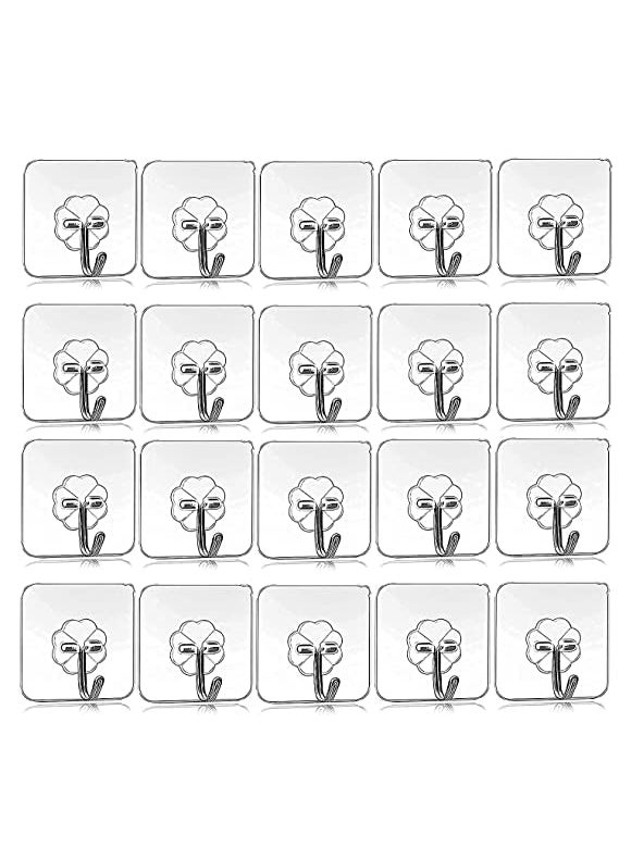 BK10 IMPORT & EXPORT BK 10 IMPORT EXPORT Self Adhesive Heavy Duty Sticky Hooks for Hanging 10KG Max Waterproof Transparent Adhesive Hooks for Wall Wall Hangers for Hanging Kitchen Bathroom Accessories20 Hook  - Image 1