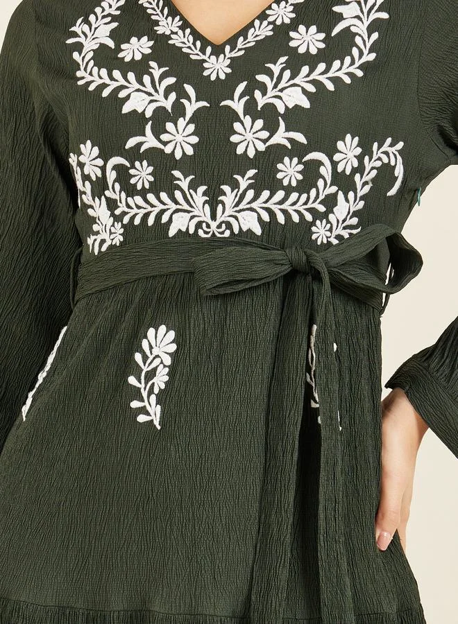 Styli Embroidered Tiered Dress