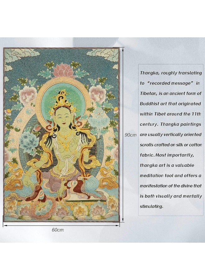 ZenBless زين بليس برايم فنغ شوي تطريز حرير ثانكا تبتية مع غرين تارا/بوذا كاشغاري/كوان يين ذو الأربعة أذرع لتعليق الجدران لديكور المنزل ثانكا تأمل أزرق - Image 2