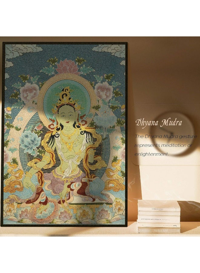 ZenBless زين بليس برايم فنغ شوي تطريز حرير ثانكا تبتية مع غرين تارا/بوذا كاشغاري/كوان يين ذو الأربعة أذرع لتعليق الجدران لديكور المنزل ثانكا تأمل أزرق - Image 3