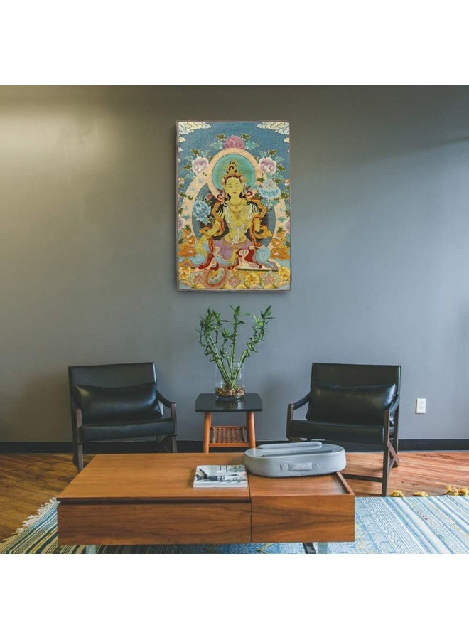 ZenBless زين بليس برايم فنغ شوي تطريز حرير ثانكا تبتية مع غرين تارا/بوذا كاشغاري/كوان يين ذو الأربعة أذرع لتعليق الجدران لديكور المنزل ثانكا تأمل أزرق - Image 5