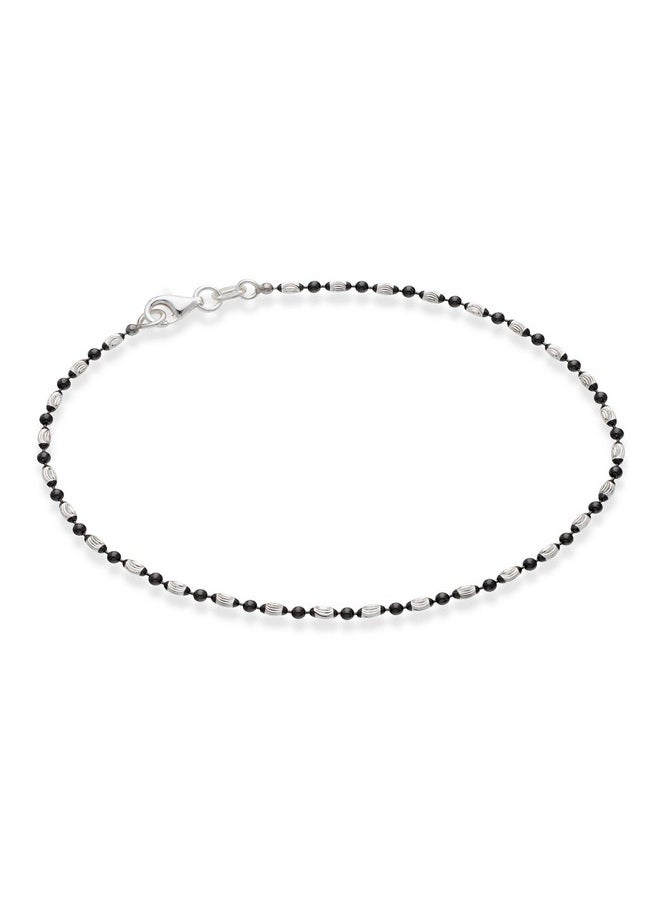 MiaBella - 925 Sterling Silver Diamondcut Oval And Round Bead Ball Chain Anklet Ankle Bracelet For Women Teen Girls Made In Italy (Blackrhodiumsilver Length 9 Inches (Xsmall)) - Image 1
