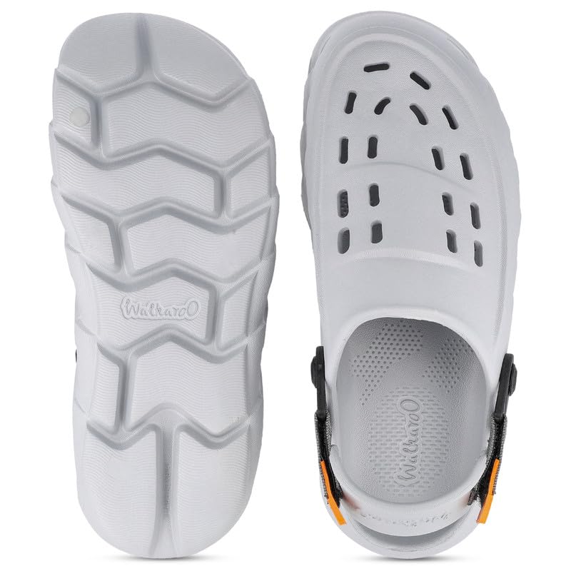 WALKAROO Men's Casual Stylish EVA Clogs with Adjustable Heel Strap WC8814 Light Grey - Image 3