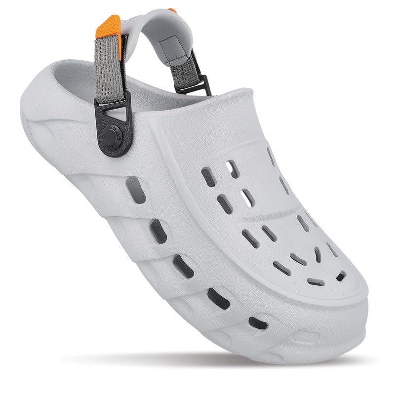 WALKAROO Men's Casual Stylish EVA Clogs with Adjustable Heel Strap WC8814 Light Grey - Image 1
