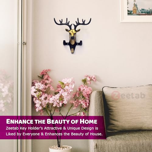 Zeetab Deer Key Holder, Wall Mount Cloth Hanger & Metal Key Stand with 3 Hook | Home Decor Gift (Antique) - Image 4