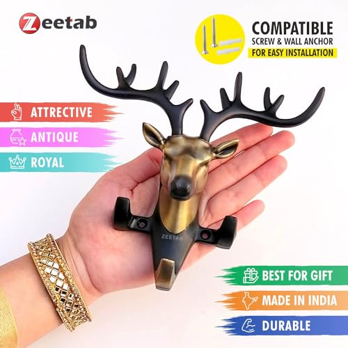 Zeetab Deer Key Holder, Wall Mount Cloth Hanger & Metal Key Stand with 3 Hook | Home Decor Gift (Antique) - Image 5