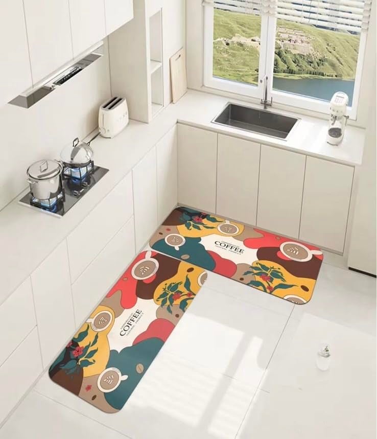 Home-Cloud HomeCloud Rubber Kitchen rectangular Mats for Floor Set of 2 PcsNonSkid Soft Absorbent Rugs for Kitchen Laundry and Hallway120x40cm 40x60cm 4mm Thickness Love_Coffee - Image 3