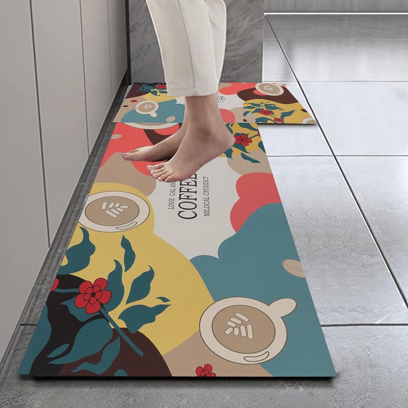 Home-Cloud HomeCloud Rubber Kitchen rectangular Mats for Floor Set of 2 PcsNonSkid Soft Absorbent Rugs for Kitchen Laundry and Hallway120x40cm 40x60cm 4mm Thickness Love_Coffee - Image 1