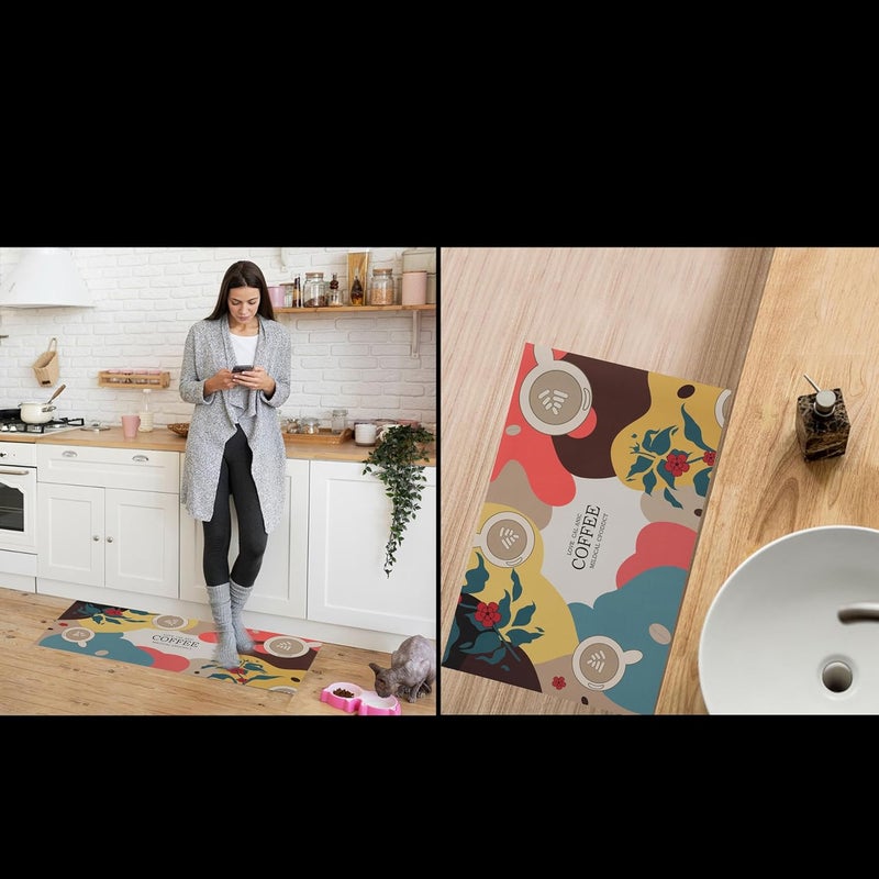 Home-Cloud HomeCloud Rubber Kitchen rectangular Mats for Floor Set of 2 PcsNonSkid Soft Absorbent Rugs for Kitchen Laundry and Hallway120x40cm 40x60cm 4mm Thickness Love_Coffee - Image 5