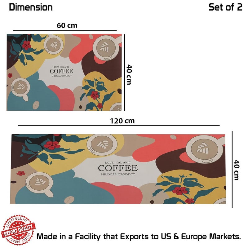 Home-Cloud HomeCloud Rubber Kitchen rectangular Mats for Floor Set of 2 PcsNonSkid Soft Absorbent Rugs for Kitchen Laundry and Hallway120x40cm 40x60cm 4mm Thickness Love_Coffee - Image 2