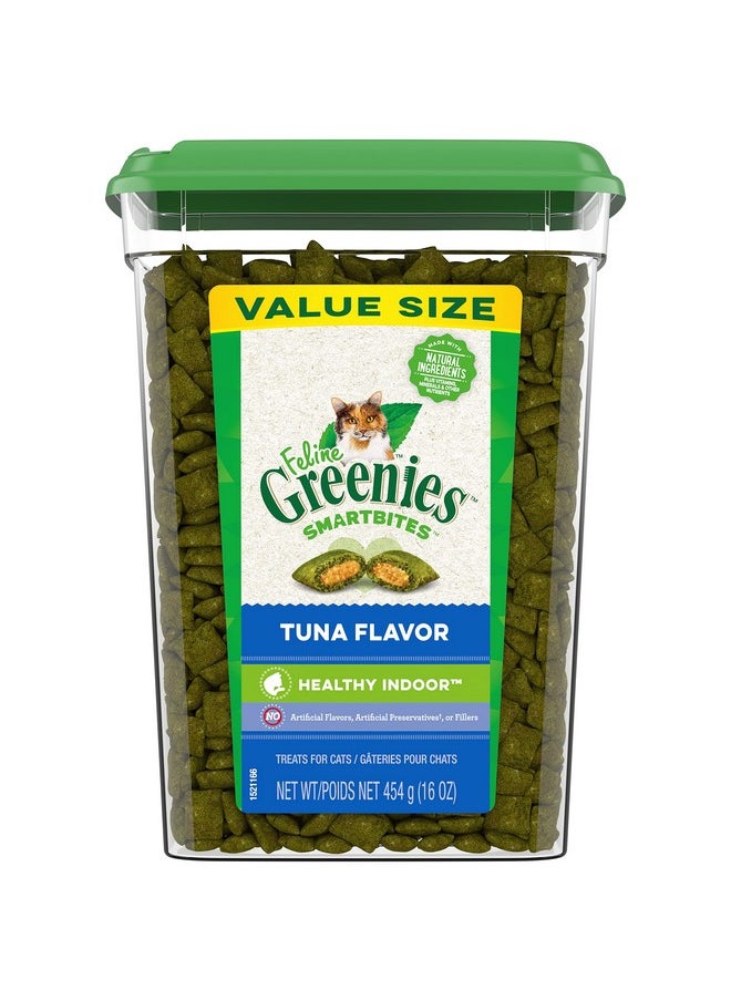 Greenies Greenies Feline Smartbites Healthy Indoor Natural Treats for Cats, Tuna Flavor, 16 oz. Tub  - Image 1