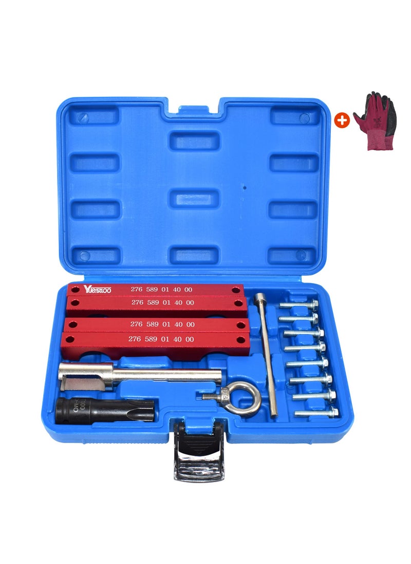 Yuesstloo Yuesstloo Engine Timing Tool Kit, Compatible with Mercedes Benz M157/M276/ M278, Camshaft Timing Tool with T100, Fuel Injector Puller, Rotary Rod, Fixing Screw, with Case and Gloves  - Image 1