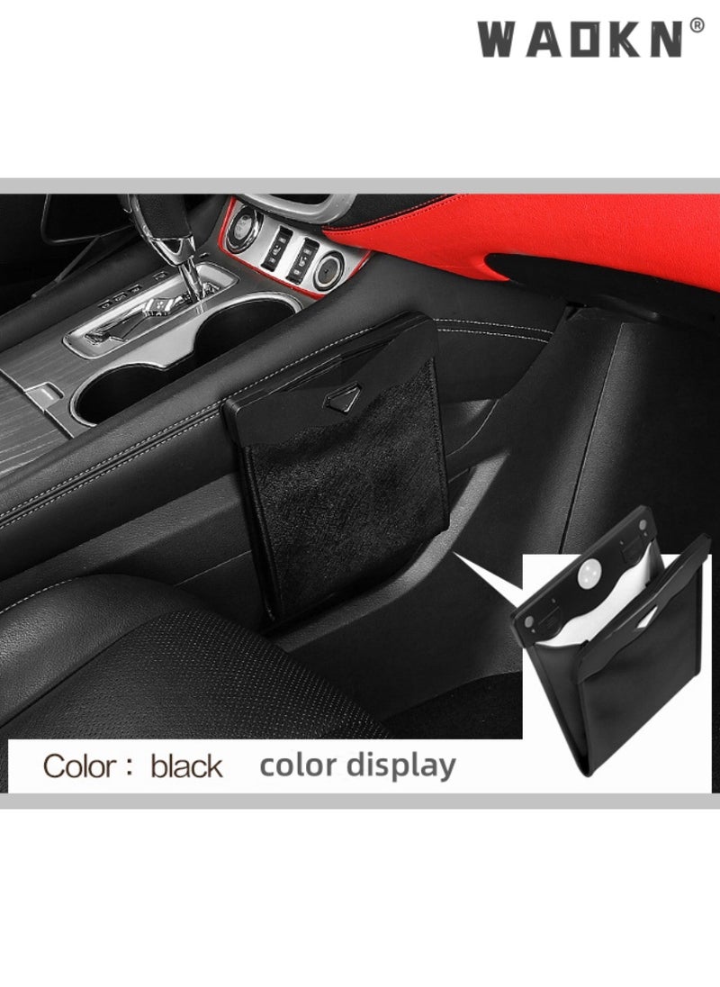 WAOKN - Portable Smart LED Car Trash Can Waterproof Garbage Bag,Car Mounted  Foldable Garbage Bin with Front Row Hanging Garbage Bin,Artificial Leather Storage Pocket Leak Reusable Traveling (Black) - Image 1