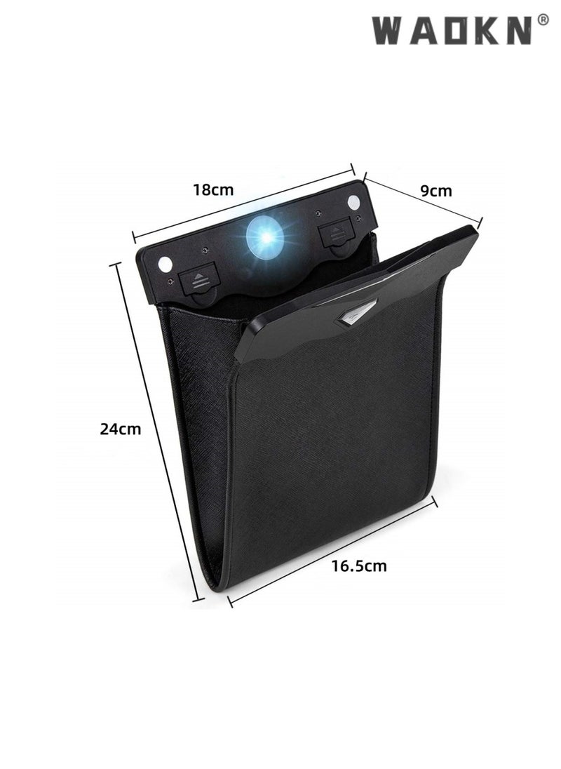 WAOKN - Portable Smart LED Car Trash Can Waterproof Garbage Bag,Car Mounted  Foldable Garbage Bin with Front Row Hanging Garbage Bin,Artificial Leather Storage Pocket Leak Reusable Traveling (Black) - Image 1