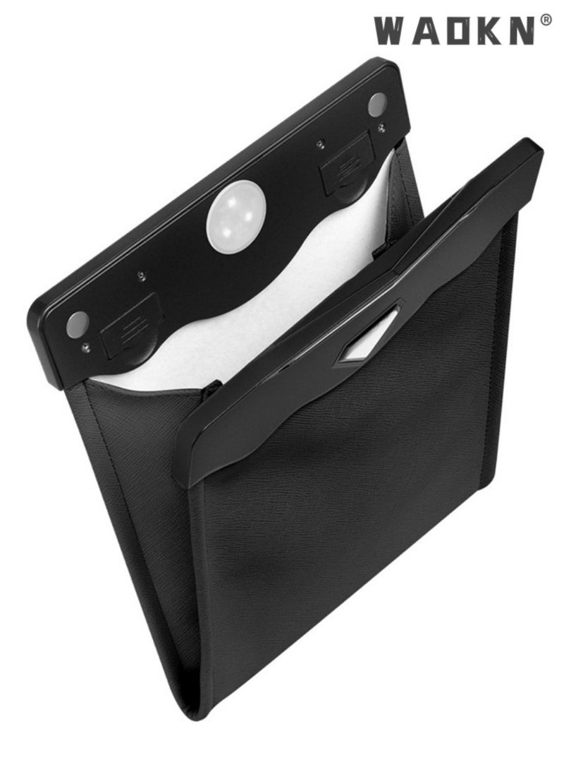 WAOKN - Portable Smart LED Car Trash Can Waterproof Garbage Bag,Car Mounted  Foldable Garbage Bin with Front Row Hanging Garbage Bin,Artificial Leather Storage Pocket Leak Reusable Traveling (Black) - Image 1