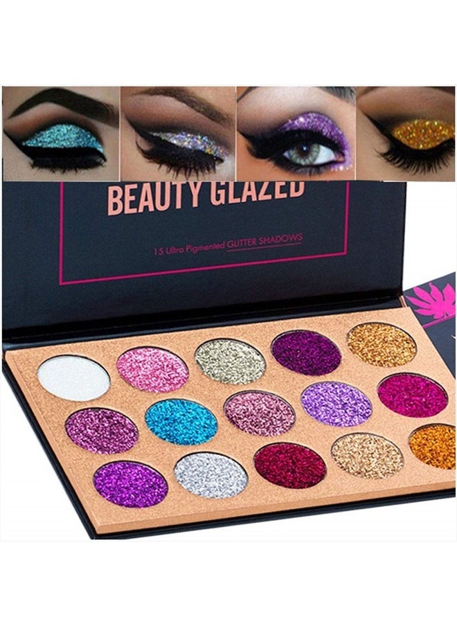 Bestland 15 Colors Glitter Eyeshadow Palette Shimmer Ultra Pigmented Makeup Eye Shadow Powder Long Lasting Waterproof Holiday Party Makeup (Colors A)  - Image 1