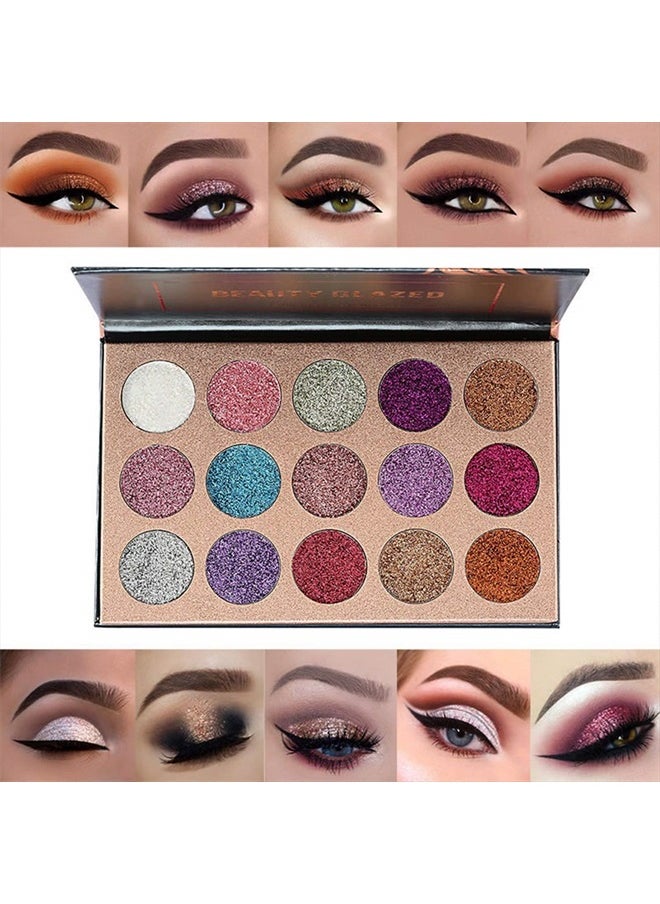 Bestland 15 Colors Glitter Eyeshadow Palette Shimmer Ultra Pigmented Makeup Eye Shadow Powder Long Lasting Waterproof Holiday Party Makeup (Colors A)  - Image 2