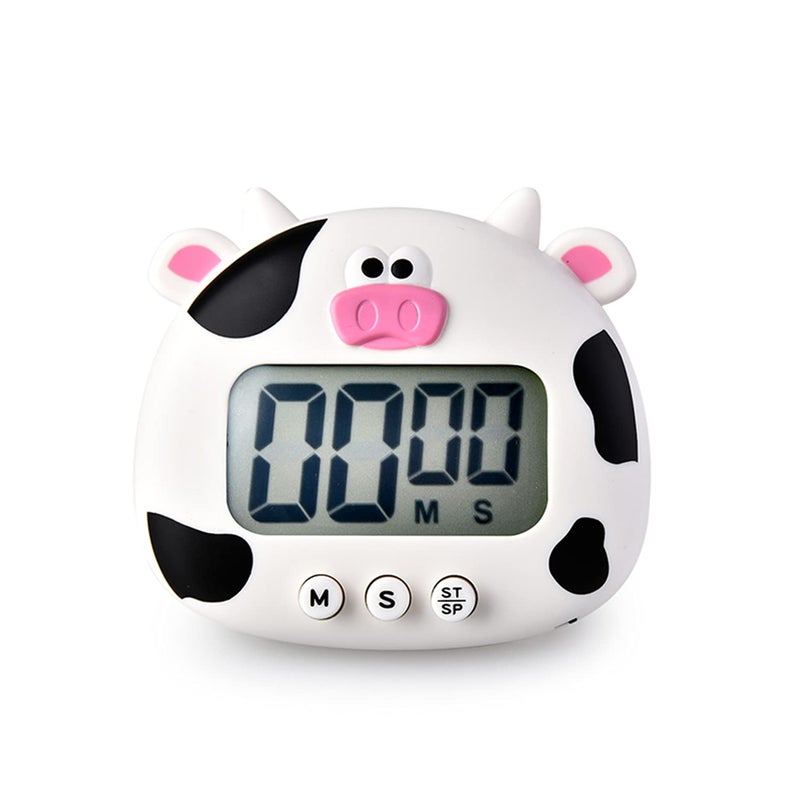 Kitchen Timer Cute Cartoon Animal Countdown Digital Cooking Timer with Magnetic LCD LargeScreen Visual Clock Hangable Alarm Clock with Standfor Cooking Bake Sport Game Cow