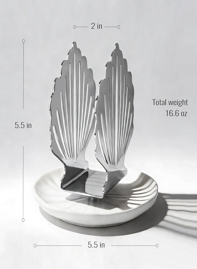 VROOMIUM Ceramic Napkin Holder for Table, Wipe-Clean and Non-Slip Base, Silver Decorative Napkin Standing Holders, Servilleteros para Mesas Elegantes - Image 3