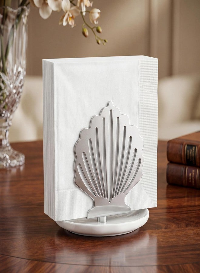 VROOMIUM Ceramic Napkin Holder for Table, Wipe-Clean and Non-Slip Base, Silver Decorative Napkin Standing Holders, Servilleteros para Mesas Elegantes - Image 1