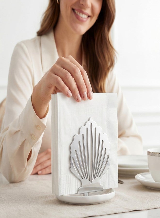 VROOMIUM Ceramic Napkin Holder for Table, Wipe-Clean and Non-Slip Base, Silver Decorative Napkin Standing Holders, Servilleteros para Mesas Elegantes - Image 4
