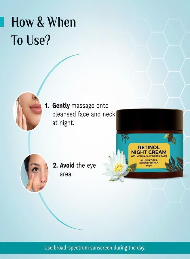 ROYALS RADIANCE Retinol Night Cream for Face | With Vitamin C & Hyaluronic Complex | Korean Formula Night Moisturizer for All Skin Types | Skin Smoothing & Glow Care (50_GM, Pack OF_1) - Image 2