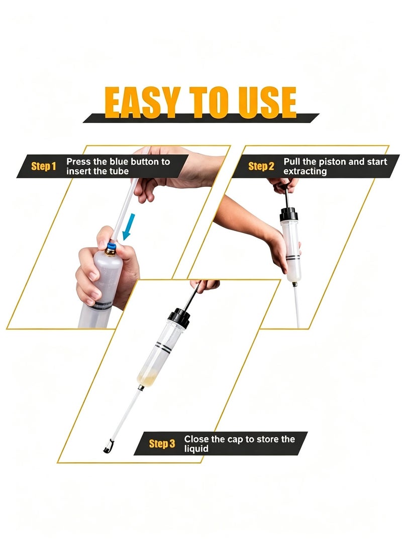 HPMY Automotive Fluid Extractor Pump, 500cc Manual Oil Change Syringe with Hose, Fluid Extractor for Car, Motorcycle & Boat Maintenance - White - Image 3
