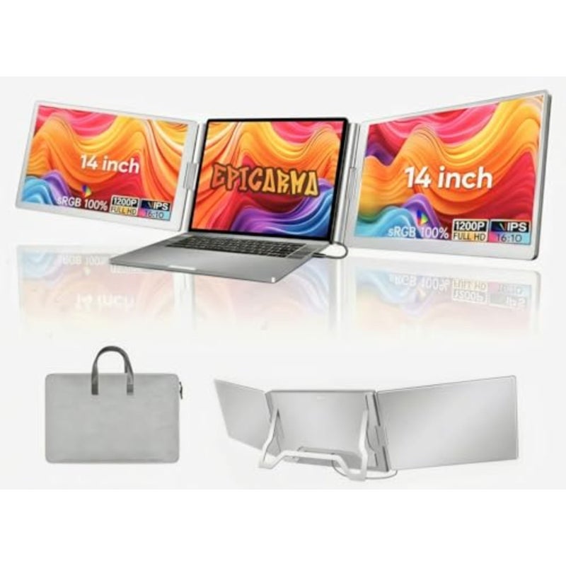 S688 Pro 14 Portable Triple Monitor for Laptop FHD 1200P IPS Tri-Screen Extender Type-C Plug Play Compatible with MacOS M1/M2/M3/M4 Chip, Windows OS Fits 12-16.5 Laptops - Image 1