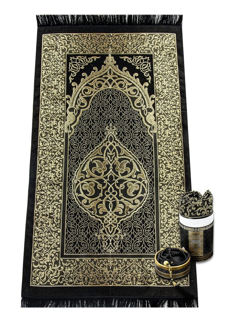 DubaiGallery Muslim Prayer Rug - Islamic Turkish Prayer Rugs - Great Ramadan Gifts - Prayer Mat for Women and Men-Islam Carpet-Portable Muslims Mats-Praying Rugs Islam with Beads-Gift Prayer Beads 99 - Image 3