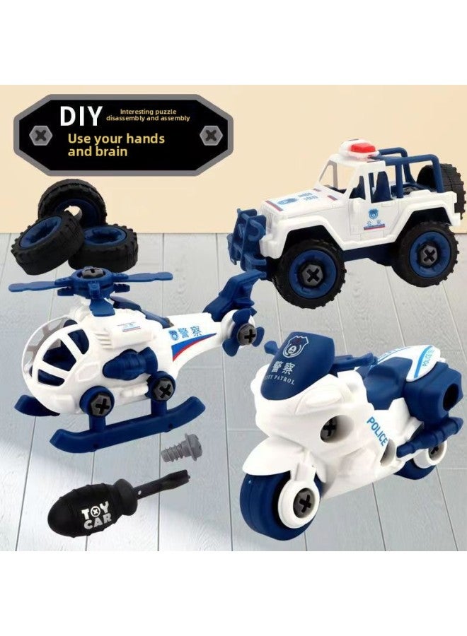 Children's Diy Disassembly And Assembly Four-in-one Mixed Toy Police Car Screw Assembly Puzzle Disassembly And Assembly Toy Gift-Color:Chinese Police Car Series Folding Car (4 Mixed) - Image 4