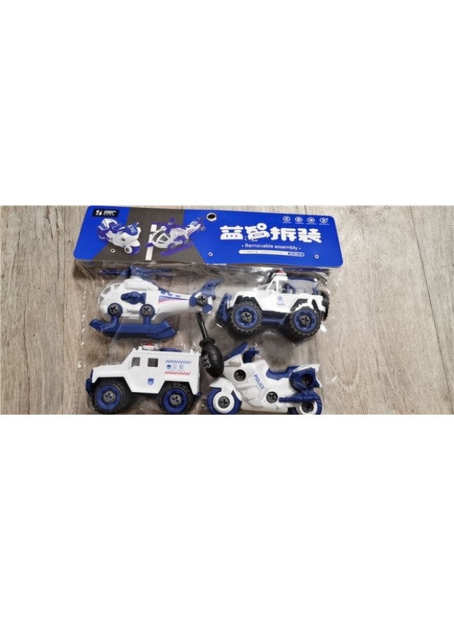 Children's Diy Disassembly And Assembly Four-in-one Mixed Toy Police Car Screw Assembly Puzzle Disassembly And Assembly Toy Gift-Color:Chinese Police Car Series Folding Car (4 Mixed) - Image 1