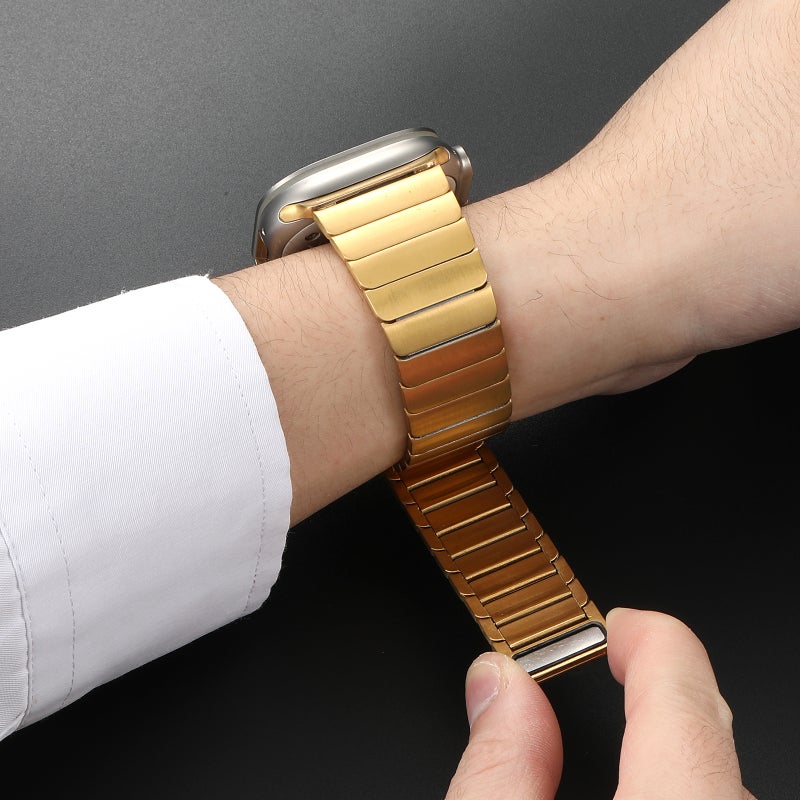 إيروريكس لساعة Apple Watch Series 4 مقاس 40 مم، سوار ساعة مغناطيسي من الفولاذ المقاوم للصدأ بخرز واحد (ذهبي) - Image 4