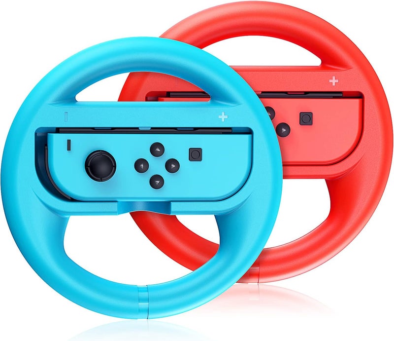 VOYEE Steering Wheel Compatible with Nintendo Switch Wheel, Family Use Accessories Compatible with Switch JoyCon Controllers, 2 Pack (Blue and Red) - Image 1