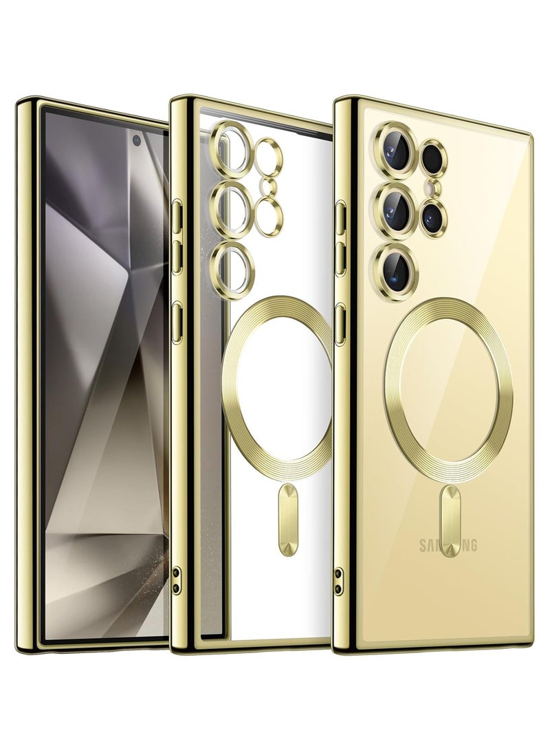 Soft Clear Case for Samsung Galaxy S25 Ultra , Camera Lens Full Protection, Wireless Charging, Shockproof Electroplated TPU Phone Cover (Titanium Gold) - Image 1