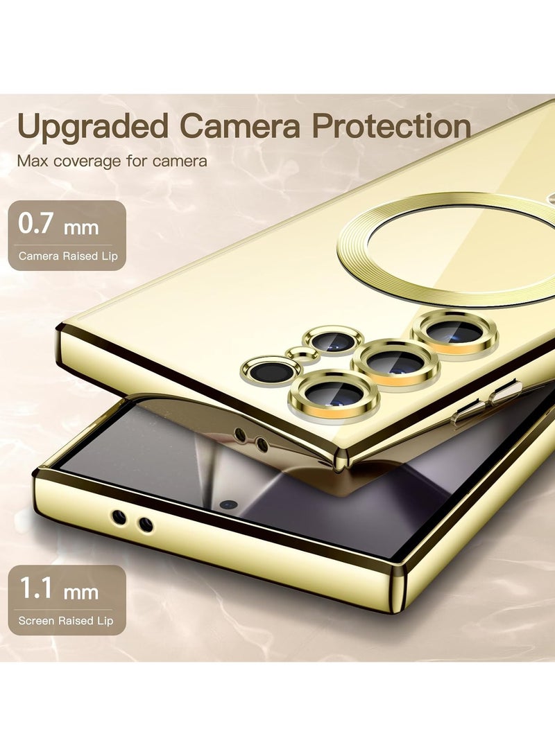 Soft Clear Case for Samsung Galaxy S25 Ultra , Camera Lens Full Protection, Wireless Charging, Shockproof Electroplated TPU Phone Cover (Titanium Gold) - Image 4