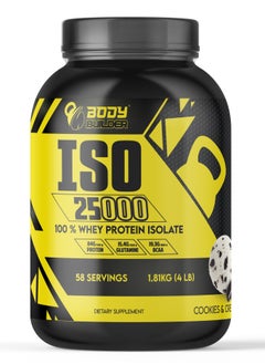 Body Builder ISO 25000 - Cookies and Cream Flavor - 4Lb - 84g Protein - Boost Muscle Growth and Recovery - Zero Fat, Zero Sugar, Zero Carbs - Premium Whey Protein Isolate