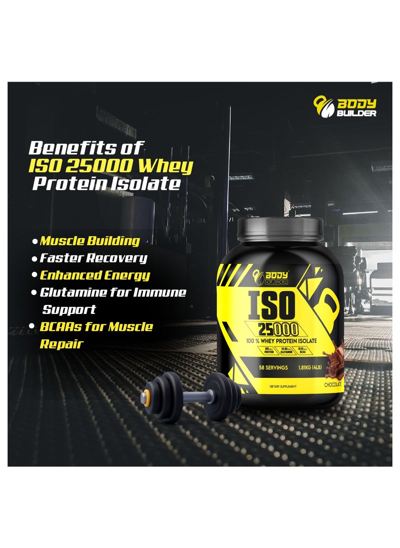 Body Builder Body Builder ISO 25000 - نكهة الكوكيز والكريمة - 4 رطل - 84 جم بروتين - تعزيز نمو العضلات وتعافيها - صفر دهون، صفر سكر، صفر كربوهيدرات - بروتين مصل اللبن المعزول الممتاز  - Image 3