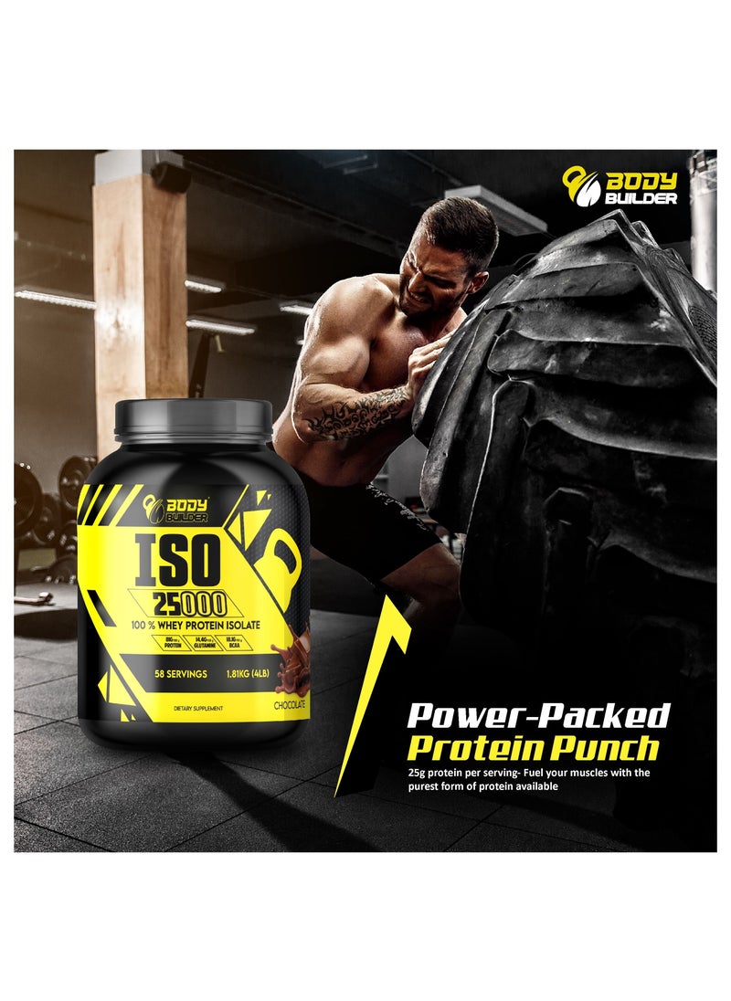 Body Builder Body Builder ISO 25000 - نكهة الكوكيز والكريمة - 4 رطل - 84 جم بروتين - تعزيز نمو العضلات وتعافيها - صفر دهون، صفر سكر، صفر كربوهيدرات - بروتين مصل اللبن المعزول الممتاز  - Image 4